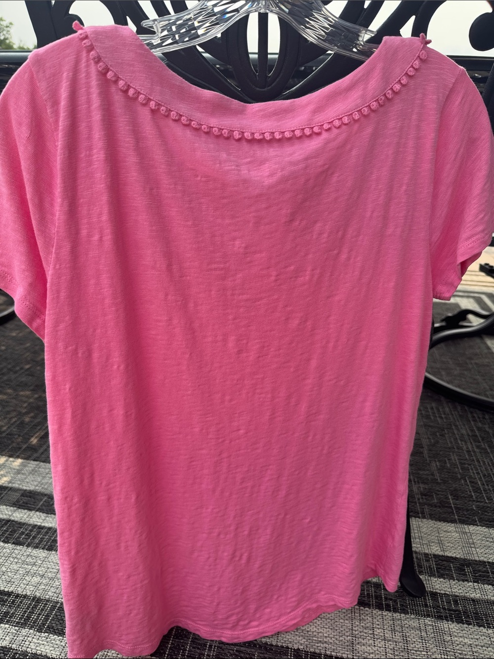 Talbots Hot Pink Short-Sleeve Trim Notch Neck Tee - Picture 4 of 4